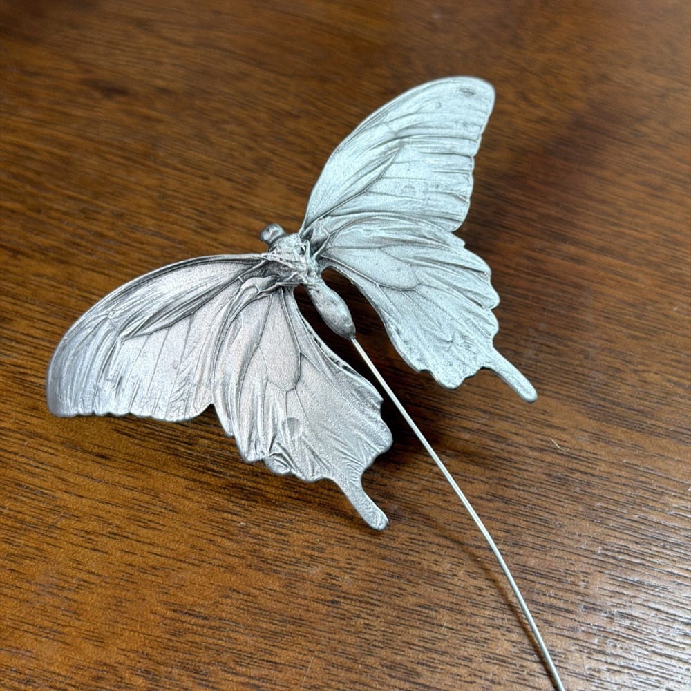 Vintage Hudson Pewter Floating Butterfly Figurine Wire Suspended Metal Base - Picture 8 of 10